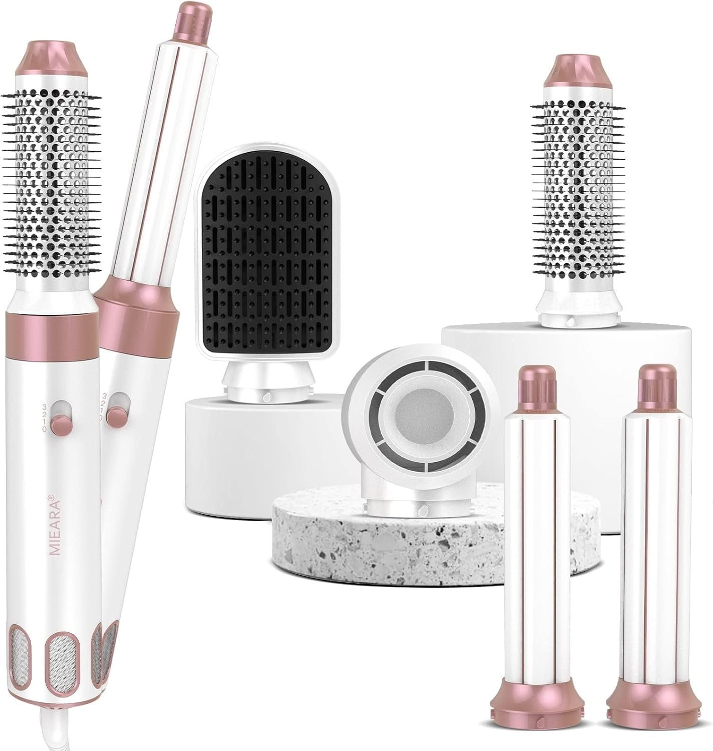 MIEARA 5 in 1 Hot Air Styler, Hair Dryer Brush, Negative Ionic High-Speed Hair Styler, Hot Air Brush for Volumizing, Drying and Rotating (Rose Glod&White)